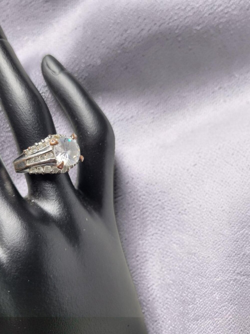 Vintage 1960's Silvertone Center Round Brilliant Cut Chrystal Promise Ring - Picture 10 of 16